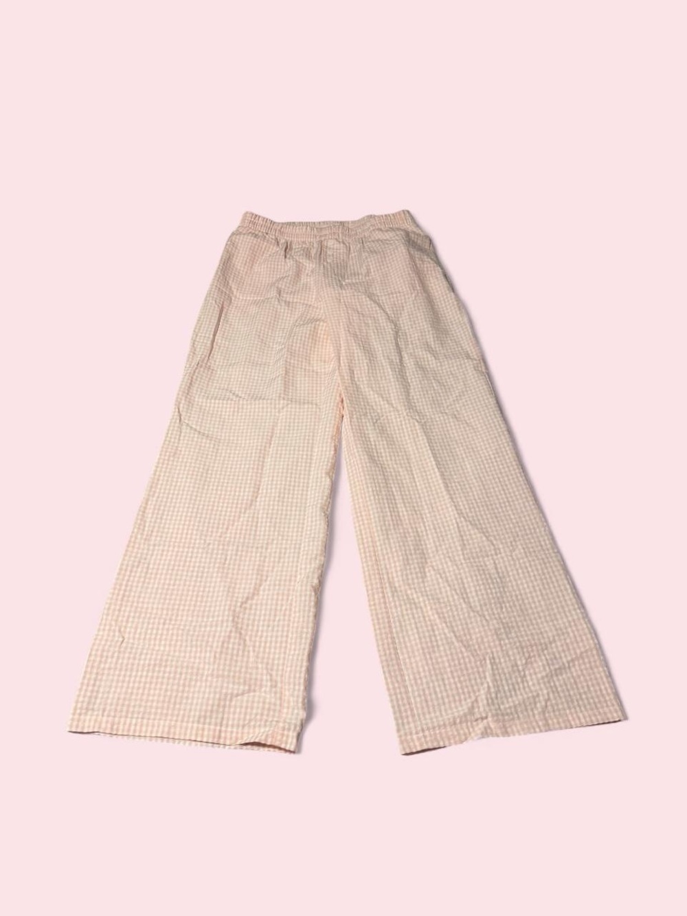 Boutique Wide-Leg Pink Gingham Pants with Elastic Waist